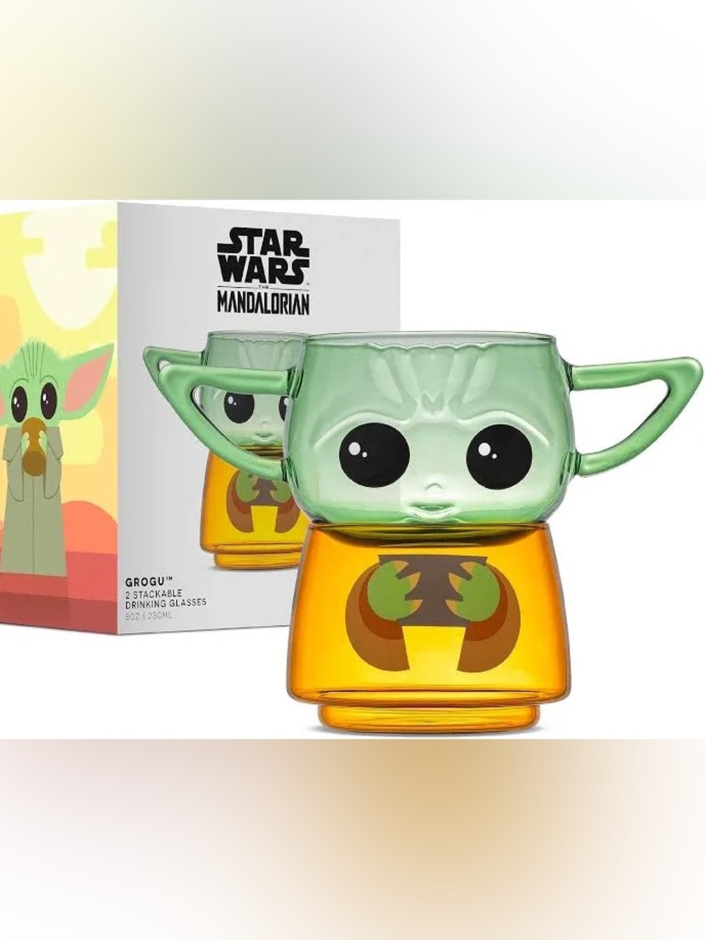 Joyjolt Star Wars Mandalorian Grogu Stackable Drinking Glasses